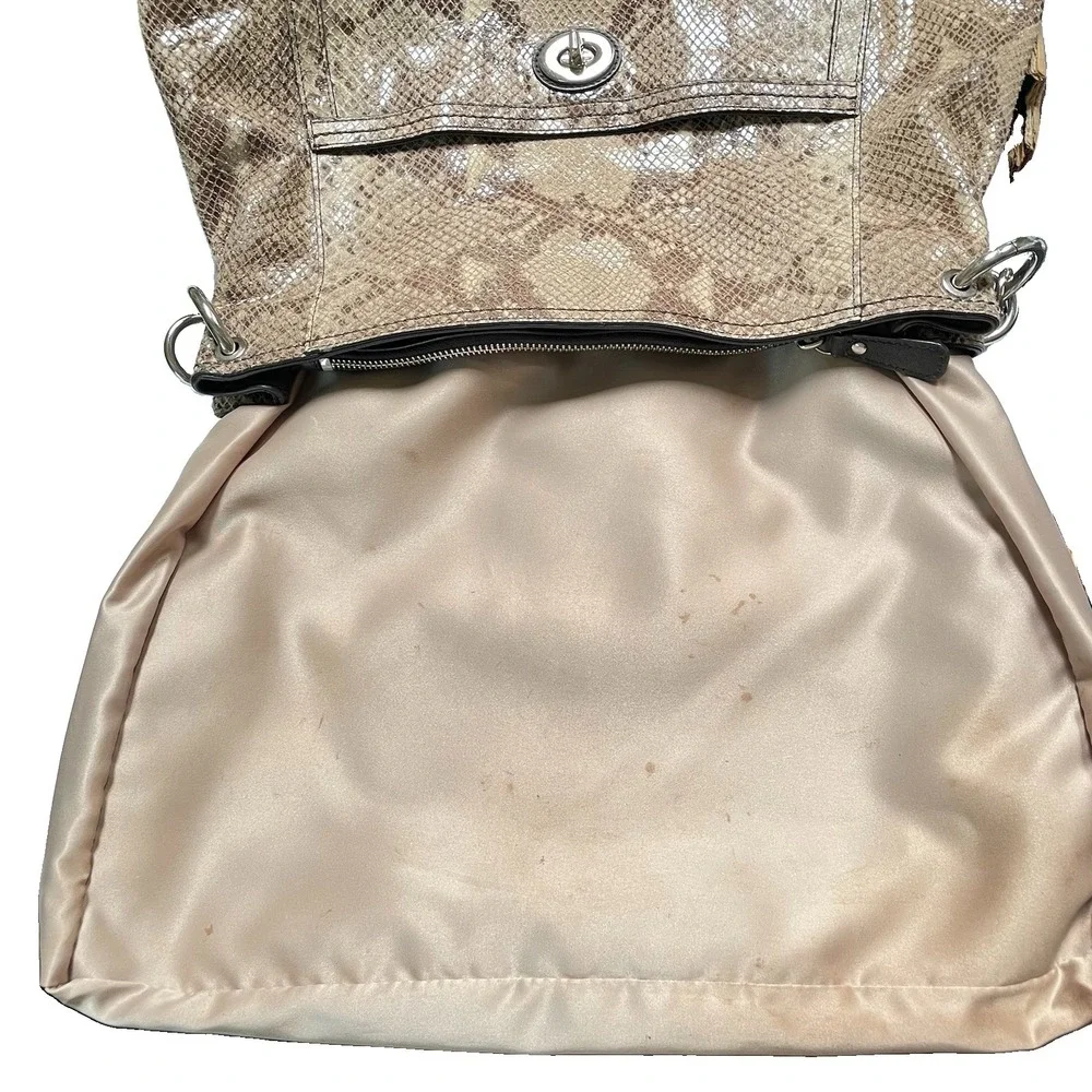 Coach Park Python Snake Print Leather Shoulder Hobo Bag Y2K Style Tan Shiny